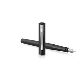 Waterman Allure Premium Metal Fountain Pen | Matte Black with Chrome Trim | Fine Nib | Blue Ink | Gift Boxed