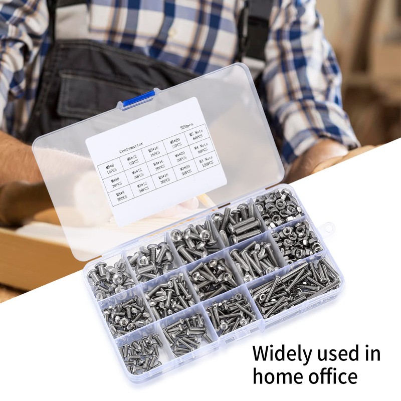 520 Pcs Nuts and Bolts Set, M3 M4 M5 Stainless