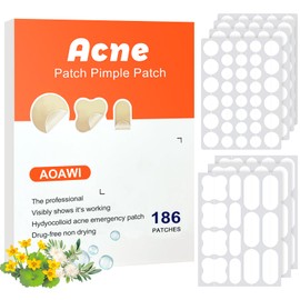 AOAWI AOAWI Acne hydrocolloid Patches, 5 sizes and 4 shapes with 186pcs, The innovative size L suitable face, body, nose, Pimple, Acne blemishes, with Salicylic Acid, Tea Tree Oil,Centella Asiatica