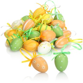 com-four® 36x Easter eggs to hang up - hand-painted Easter decorations in great colors - decorative Easter eggs with beautiful motifs (green. orange. yellow. White)