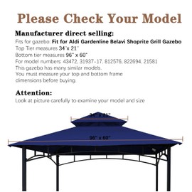 SCOCANOPY Grill Gazebo Replacement Top Fit for Aldi Gardenline Belavi Shoprite Grill Gazebo,for Model Number: 822694,31937-17,21581,43472,812576(Navy Blue)