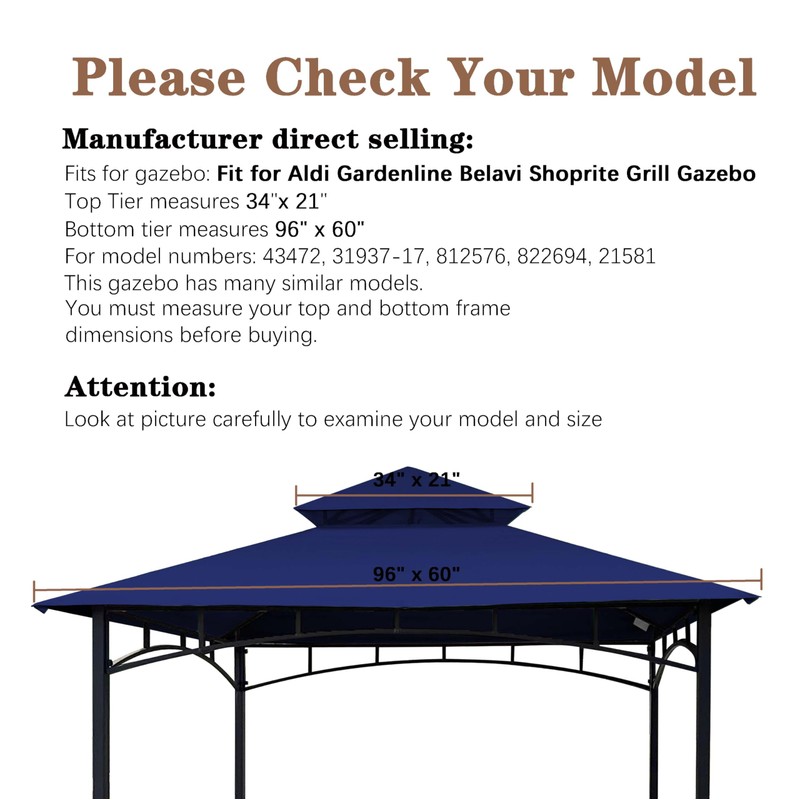 SCOCANOPY Grill Gazebo Replacement Top Fit for Aldi Gardenline Belavi