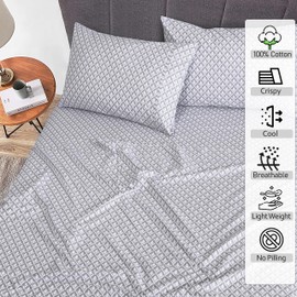 RUVANTI 100% Cotton Split King Sheets Sets for Adjustable Bed, 5 PCs, Soft & Breathable Percale Weave Bedding, Deep Pocket 16", Hotel Standard, Crisp Feel & Durable Floral Sheet, Idiomatic Expression