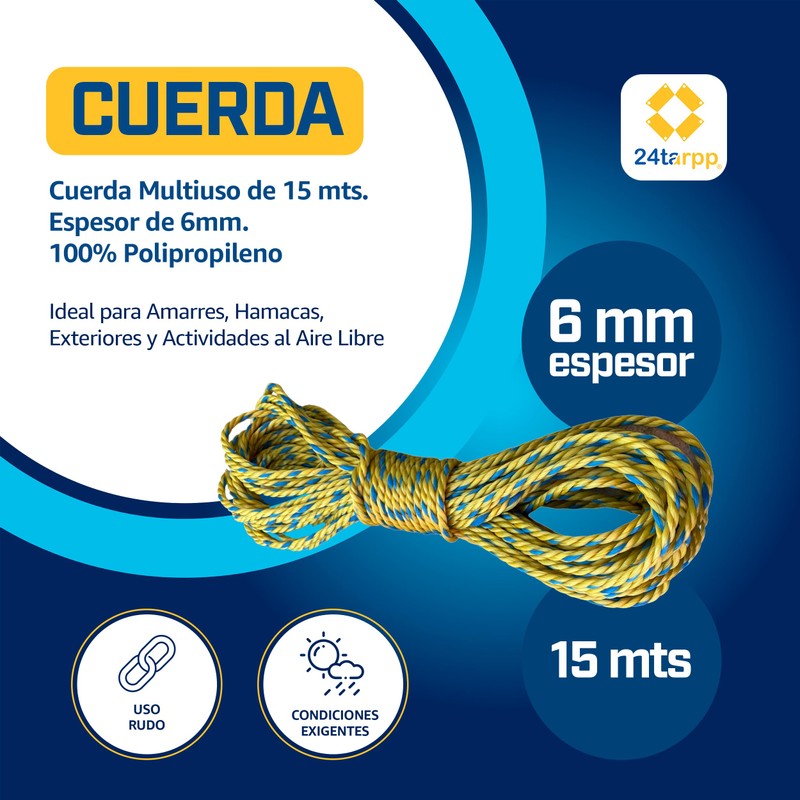 24tarpp Cuerda 6MM Amarilla SOGA para Amarre Multiusos Lazo para