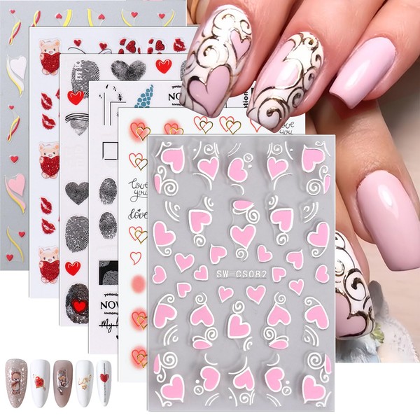 Valentines Day Nail Art Stickers Decals, Love Heart Nail Decorations,