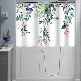 Ruelvth Short Shower Curtain, Waterproof Spring Green and Blue Eucalyptus Shower Curtain with Hooks for Walkin Tub or Step in Tub, 72x48 inch