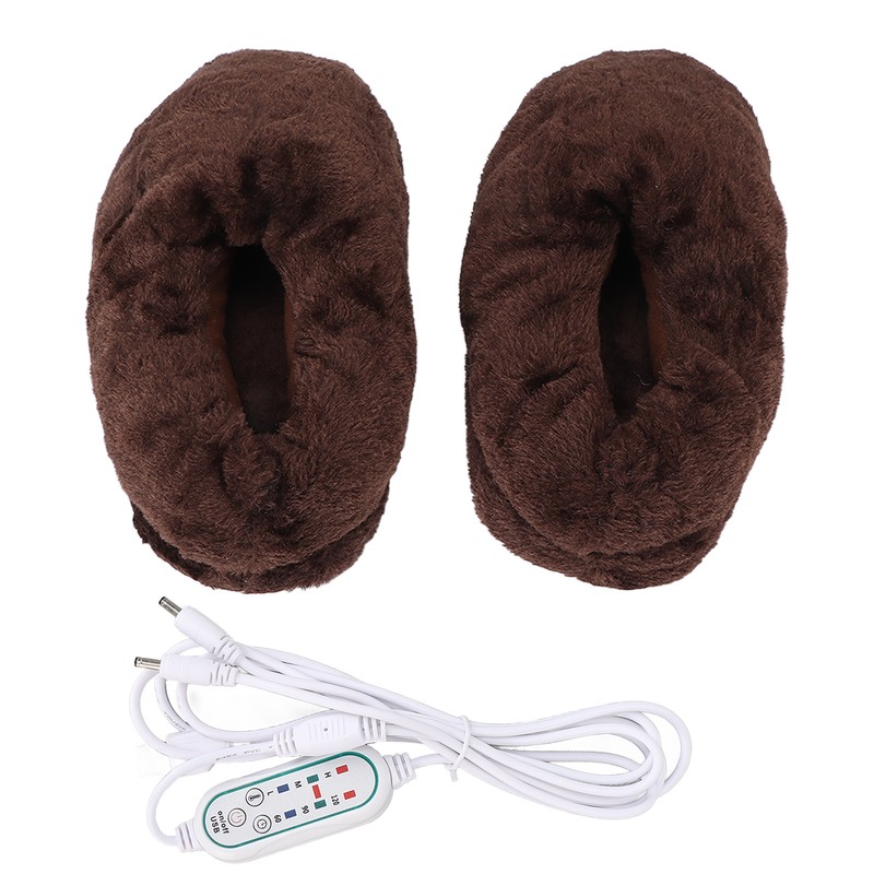 Electric Heated Slippers Temperature Adjustable Winter Soft Plush Heating Shoes