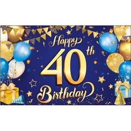 KatchOn, Blue and Gold 40th Happy Birthday Banner - XtraLarge, 72x44 Inch | Happy 40th Birthday Banner for Her | 40th Happy Birthday Banner for Happy Birthday Decorations | 40th Birthday Banner