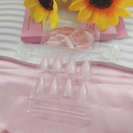 Short Press on Nails Almond Fake Nails with Chrome Designs Light Pink False Nails Artificial Acrylic Nails for Women 30Pcs