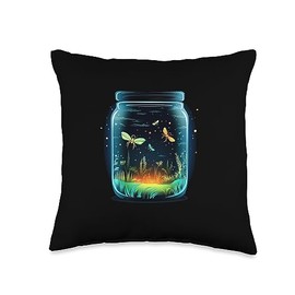 Nice Fireflies in a Jar Glowing Fantasy Jar with Insects for Dreaming Summery Night Throw Pillow, 16x16, Multicolor