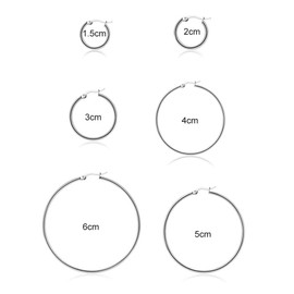 Inkurie 6 Pair Silver Hoop Earrings, Stainless Steel Earrings Set Hypoallergenic Large Hoop Earring Big Thin Silver Earring for Women Girls, 15/20/30/40/50/60mm