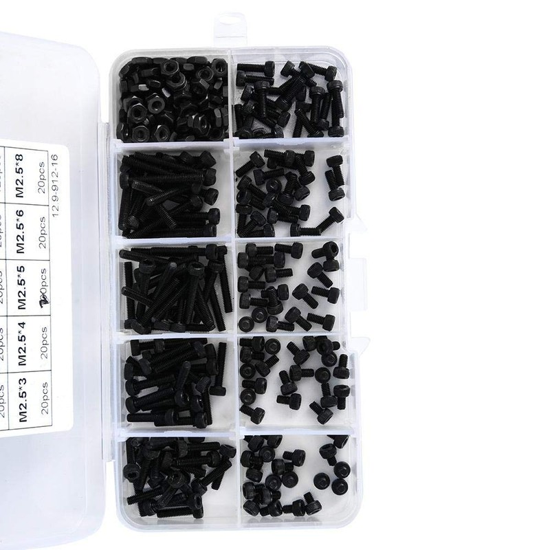 Screw Screw with Nut, 300 Pieces Black Alloy Steel 12.9