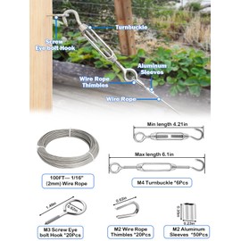 TooTaci 30 m 2 mm Wire Rope Set, 304 Stainless Steel Tension Wire, Steel Cable Coated Made of PVC, Steel Cable with Eyelets, Rope Tension Set, for Hanging Fairy Lights, Trellis for Climbing Plants,