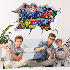 CHDITB 3D Gaming Room Decor For Teen Boys,84x52cm Video Game Room Decor,Funny Gaming Zone Wall Dticker, Colorful Gaming Poster Gamer Gifts For Teen Boys Men Husband Teenage Room Bedroom Decor