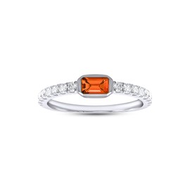 Wishrocks Emerald Cut Simulated Citrine & Round 1/3 Cttw Lab Created Moissanite Bezel Set Stackable Wedding Ring Band for Women In 14K White Gold Plated Sterling Silver-4.5