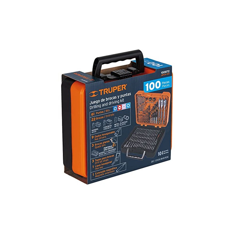 Truper JBPUN-100, Juego de brocas y puntas en estuche plástico