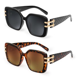 JM 2 Pack Vintage Oversized Square Sunglasses for Women，Retro Luxury Big Large Sun Glasses UV400 (Black&Tortoise)