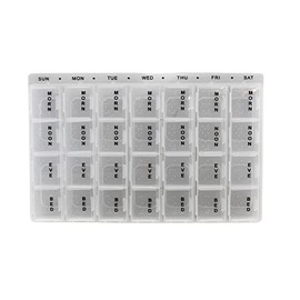 7-Day Pill Box Organizer 4 Times A Day Morning Noon and Night Bed Medi Planner