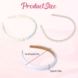 YBEATY 3 Pcs White Pearl Headbands Padded Wide Thick Solid Sponge Headbands Non-Slip Twisted Padded No Teeth Hair Accessory Different Designs for Women Girls Brides Weddings