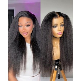 4x4 Closure Human Hair Wig Yaki Straight HD Lace Closure Human Hair Wigs for Black Women 18 Inch 180% Density HD Swiss Lace Closure Yaki Wig Pre-Plucked with Baby Hair