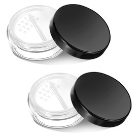 2pcs 10ml/0.34oz Plastic Empty Travel Small Loose Powder Compact Refillable Loose Powder Containers Reusable No Leak Loose Powder Compact with Rotatable Sifter And Black Screw Lid