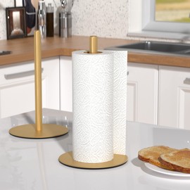 Gold Paper Towel Holder Countertop, Free-Standing Kitchen Roll Holder, Stainless Steel Kitchen Towel Holder for Kitchen Rolls Organizer