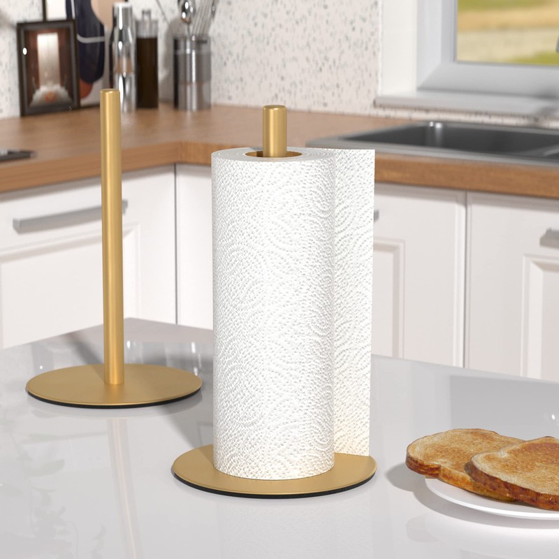 Gold Paper Towel Holder Countertop, Free-Standing Kitchen Roll Holder, Stainless
