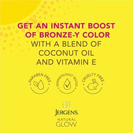 Jergens Natural Glow Instant Sun Sunless Tanning Moisturizer + Bronzer, Self Tanner, Light Bronze, for Natural-Looking Tan, 6 Ounce