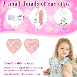 Sanfenly 12 Pairs Kids Clip On Earrings for Girls Bling Butterfly Dolphins Rainbow Flower Heart Earrings No Pierced Girls Earrings Dress Up Jewelry Set for Kids