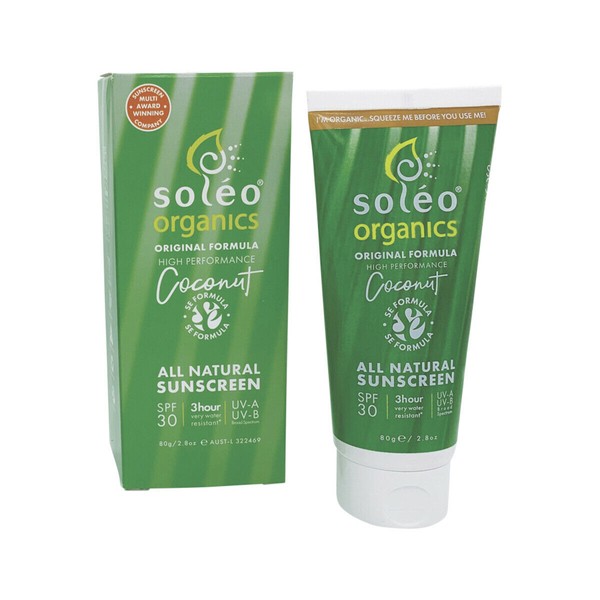 1 x 80g Soleo Organics All Natural Sunscreen SPF30 Original Formula COCONUT