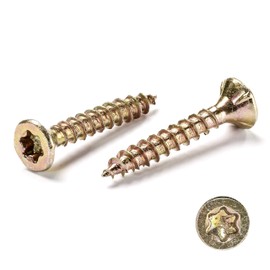 Innonexxt® Premium chipboard screws, milling ribs, cut tip - yellow, galvanised patio, wood and universal screws made in Germany, internal serration.