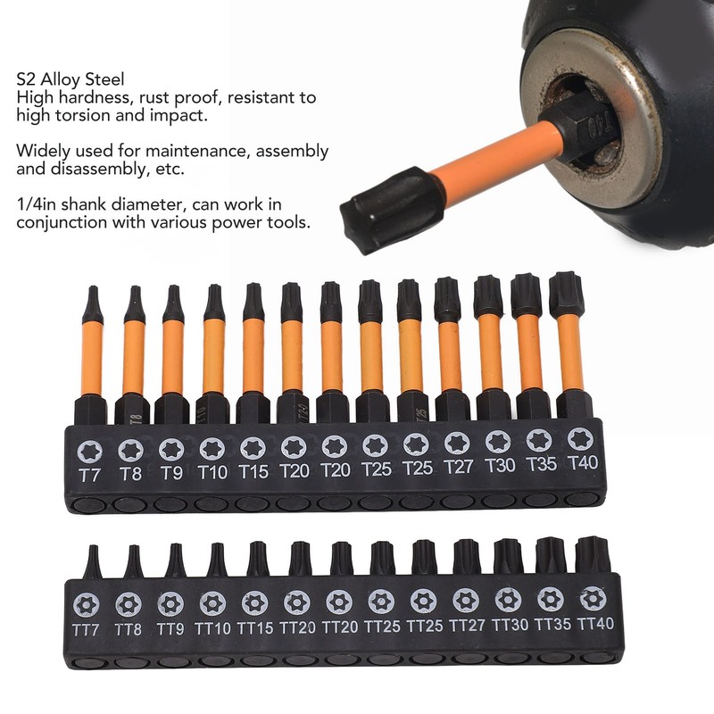 26Pcs Screwdriver Bit Star S2 Alloy Steel 1/4in Hex Shank