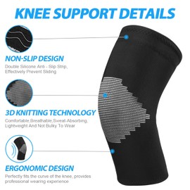 AVIDDA Knee Support Brace 2 Pack - Compression Knee Sleeves for Arthritis, Joint Pain, Ligament Injury, Meniscus Tear, ACL, MCL, Tendonitis, Running, Squats, Sports, XL