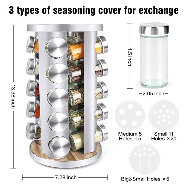 CANTAMI Spice Rack Organizer with Jars for Cabinet (20Pcs) Revolving/Rotating