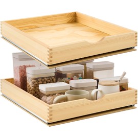 Menkxi 2 Set Pull Out Tray Cabinet Organizer 20'' × 21'' Wooden Slide Out Pantry Shelf with Fixed Wooden Base Plate for Base Cabinet Kitchen Gentle Close Fully Assembled Accessories