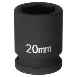 sourcing map 6 Point Impact Socket 20mm Metric Socket 1/2" Square Drive 1.5" (38mm) Long Phosphated Cr-Mo Steel Spindle Axle Hex Nut Sockets, Black