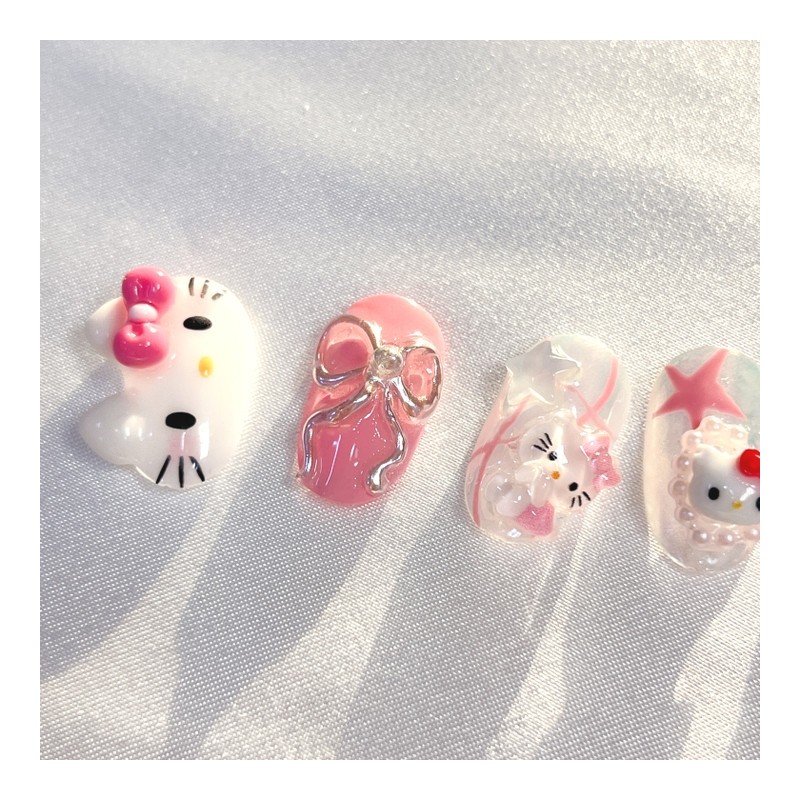 [Premium handmade embossed nail] Pink angel cat - Coffin Egg