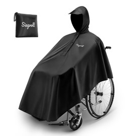 Siegvoll Wheelchair rain Cover Adults, Black Waterproof Wheelchair Poncho for Men Women Wheelchair Users, Windproof Hood with Peak, Wheelchair Accessory Universal Fit