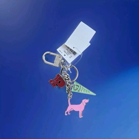 Victoria's Secret  Pink Dog Silver Keychain Waterfall Charms Pink Dog NWT