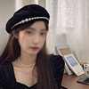 Minache Women Girls Black Velvet Beret Hat Pearls French Beret