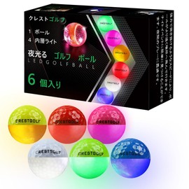 Crestgolf Glowing Golf Balls Night-Glowing Balls Light Up in the Dark New Popular Golf Balls 6-Piece Set Golf Practice Multi-Color (Updated)