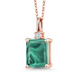 Gem Stone King 18K Rose Gold Plated Silver Green Malachite and White Lab Grown Diamond Pendant