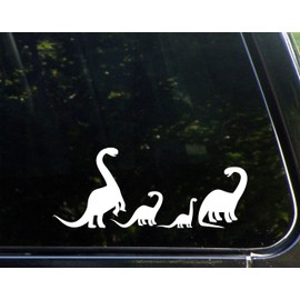 Dinosaur Family 2 Kids - White 8-3/4" x 3-1/2" Car Decal