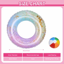 Inflatable Swim Ring for Adult,Swimming Rings,Bling Inflatable Pool Floats With Rainbow Sequins Transparent Floating Ring Swim Tube Rings for Girl Women Beach Summer Pool Party Water