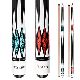 Pathline PLN Set of 2 Pool Cues - 58 inch Canadian Maple Billiard Pool Sticks with 13mm Leather Tip (PLN12-20oz21oz)