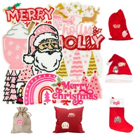 XMJY 9 Pcs Iron on Patches for Christmas - Funny Cute Christmas Tree Xmas Santa Cartoon Embroidered Patches, Sew on Repair Appliques Patches for Clothing Stockings Backpacks Hats Jeans