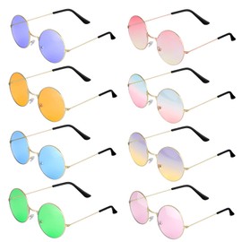 ONESING 8 Pairs Round Hippie Sunglasses Circle Sunglasses for Women Glasses Multicoloured Hippie Headband Disco Party Cool Sunglasses Vintage Glasses