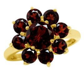 Silvershake 4.22 CTW Natural Round Shape Red Garnet 18K Yellow Gold Plated 925 Sterling Silver Flower Cluster Ring January Gemstone Birthstone Jewelry for Women Size 7