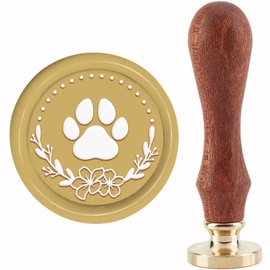 CRASPIRE Dog Paw Wax Seal Stamp Wreath Wax Stamp 30mm/1.18inch Removable Brass Head Sealing Stamp with Wooden Handle for Invitation Envelope Cards Gift Scrapbooking Decor