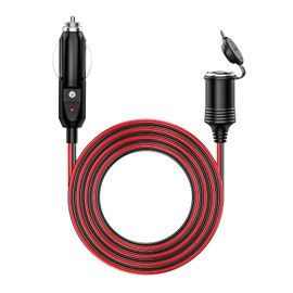 KEWIG - Cable de extensión para encendedor de cigarrillos de coche de 12/24 V, cable de 13 pies, cable de extensión resistente de 16 AWG con fusible de 15 A e indicador LED